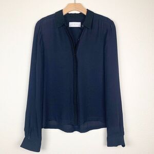 A.L.C Navy Gillian Silk Blouse Two Toned